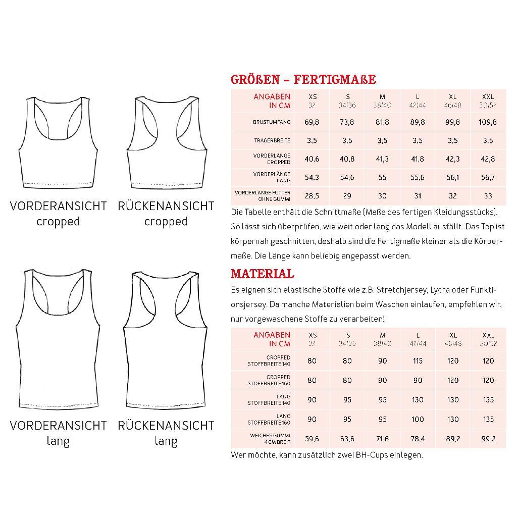 Papierschnittmuster Sporttop Crop Frau Yara XS-XXL